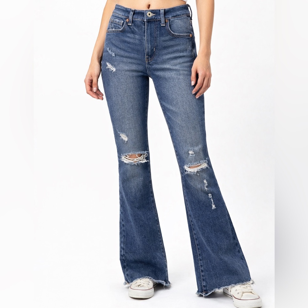 Re/Generation Distressed Flare Jeans Size 25 Raw Hem Mid Rise